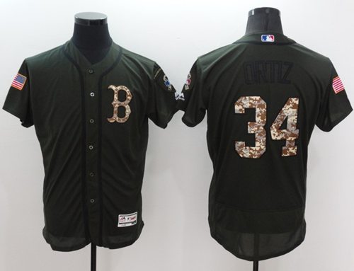 Red Sox #34 David Ortiz Green Flexbase Authentic Collection Salute to Service Stitched MLB Jersey - Click Image to Close